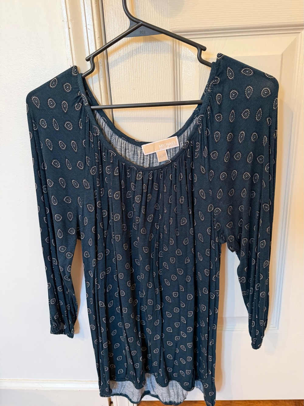 Michael Stars Teal Paisley Scoop-Neck Long Sleeve Dress